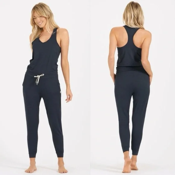 Vuori Lux Romper Racerback Sleeveless Jumpsuit in Ink Heather Blue